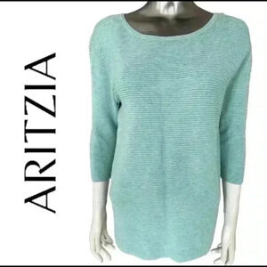 Aritzia Knit Top Wilfred 3/4 Sleeve Ribbed Top size XS Pale Green